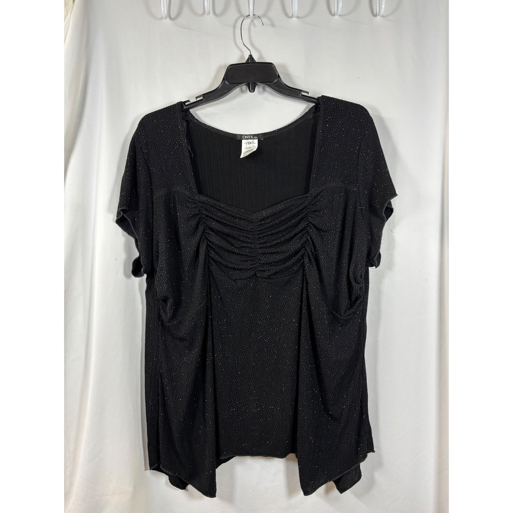 Onyx Nite Black Glitter Ruched Sweetheart Evening Top Plus Size‎ 3X Sparkly